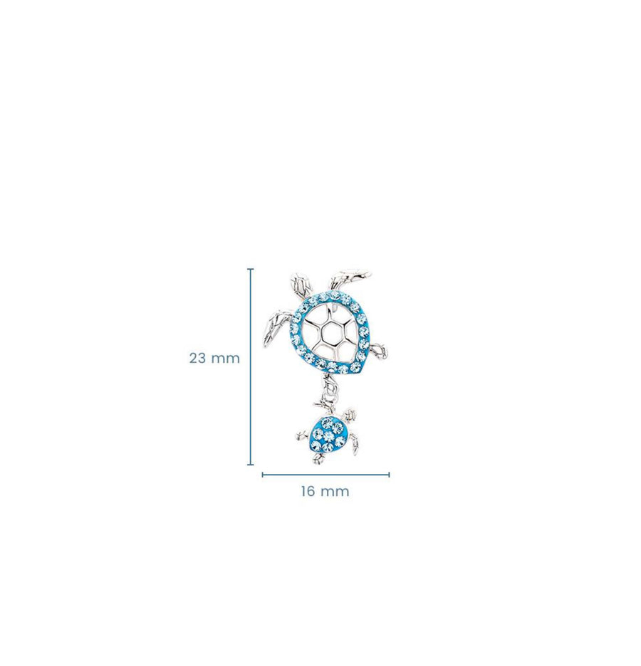 Sterling Silver Aqua Crystal Turtle Earrings