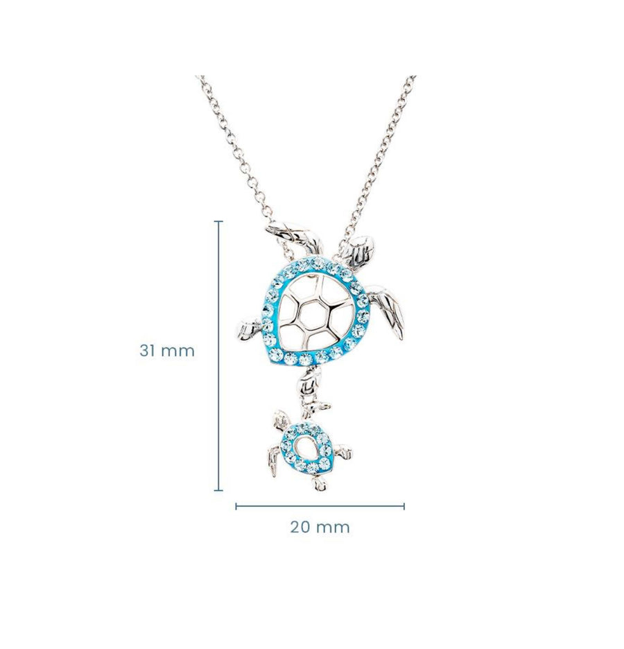 Sterling Silver Aqua Crystal Turtle Necklace