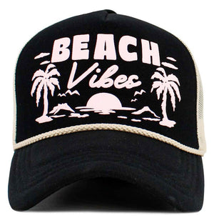 Beach Vibes Mesh Trucker Cap - Black