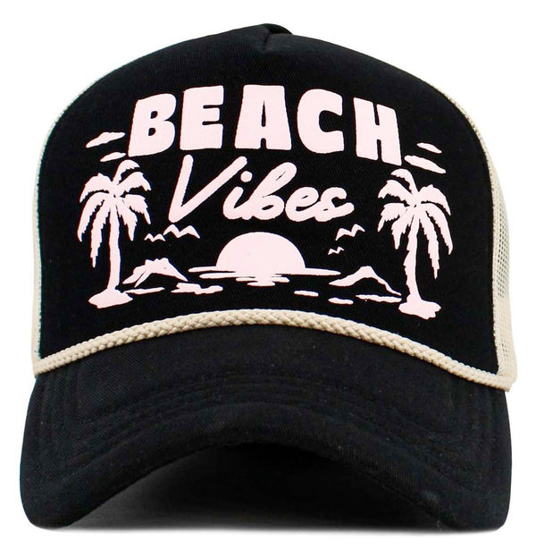 Beach Vibes Mesh Trucker Cap - Black