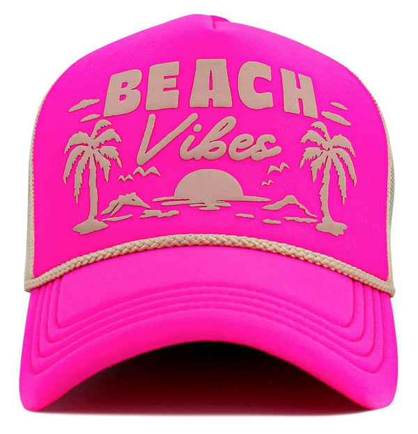 Beach Vibes Mesh Trucker Cap - Hot Pink