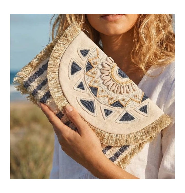 Beaded Fringe Clutch Bag
