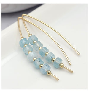 Blue Aquamarine and Gold Threader Earrings