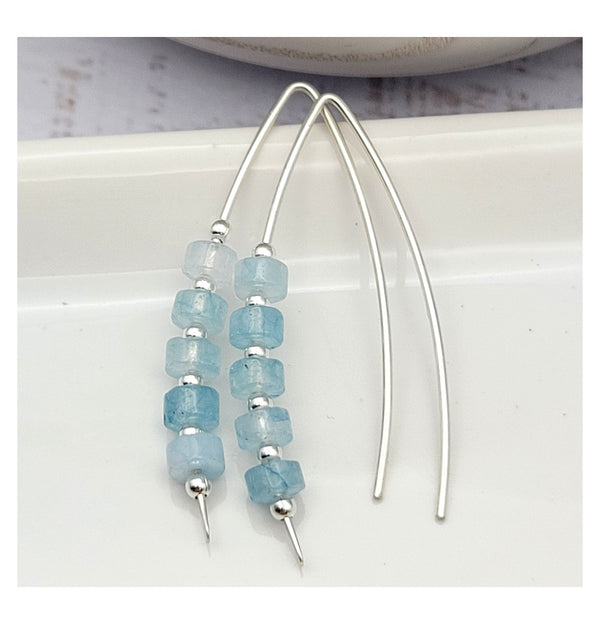 Blue Aquamarine and Sterling Silver Threader Earrings