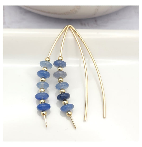 Blue Aventurine and Gold Threader Earrings