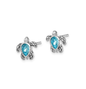 Blue Crystal Turtle Post Earrings
