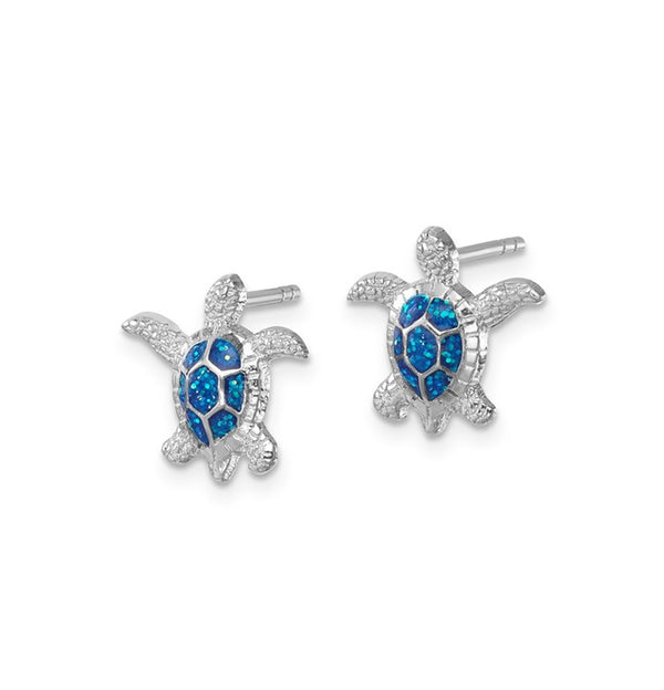 Blue Inlay Turtle Earrings