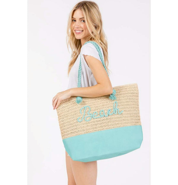 Beach Braided Tote Bag - Aqua
