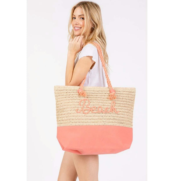 Beach Braided Tote Bag - Coral