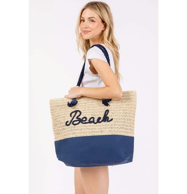 Beach Braided Tote Bag - Navy