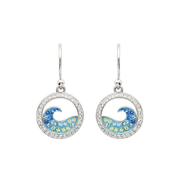 Sterling Silver Crystal Blue Wave Drop Earrings