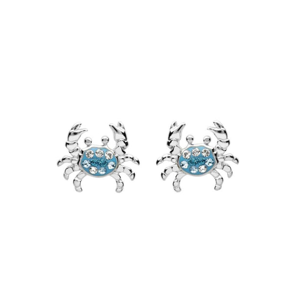 Sterling Silver Crystal Crab Stud Earrings