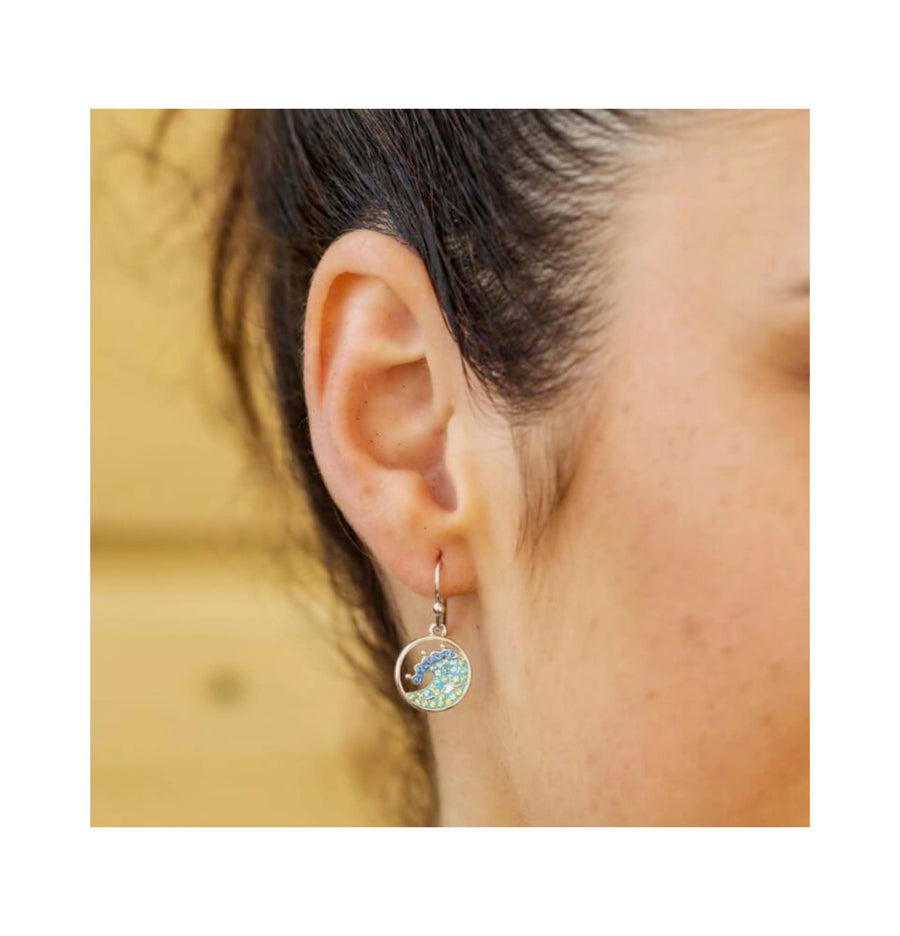 Sterling Silver Crystal Wave Drop Earrings