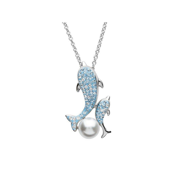 Sterling Silver Dolphin Pearl Necklace With Crystals