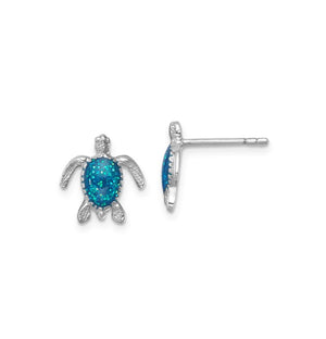 Blue Enamel Turtle Post Earring