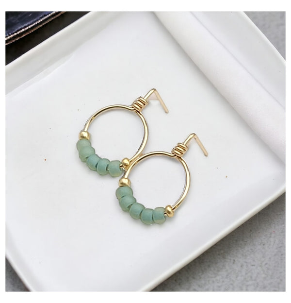 Gold & Sea Glass Hoop Stud Earrings