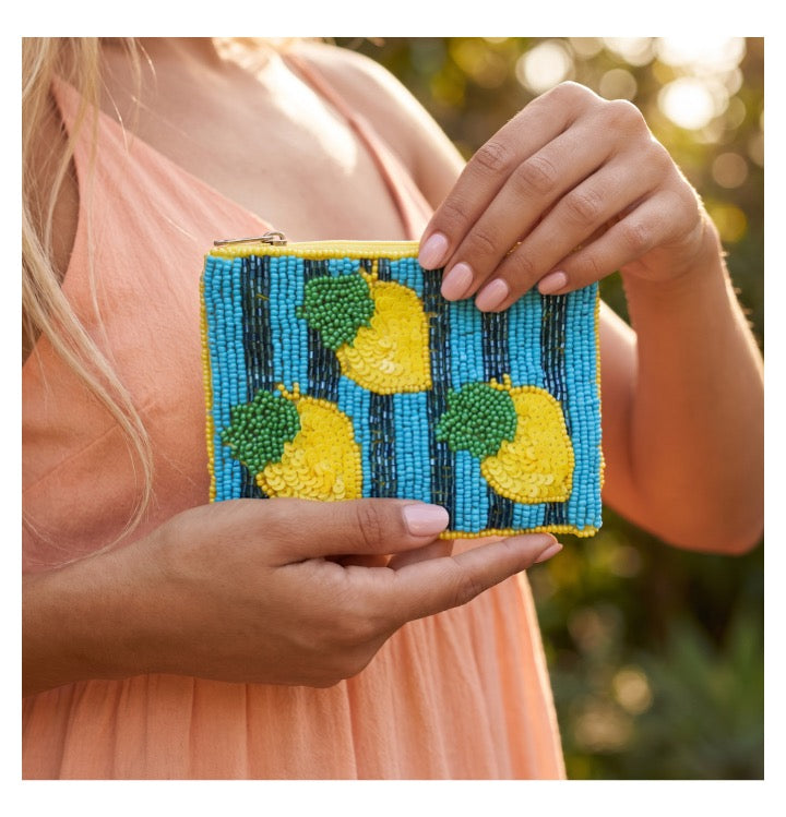 Lemon Stripe Beaded Coin Purse