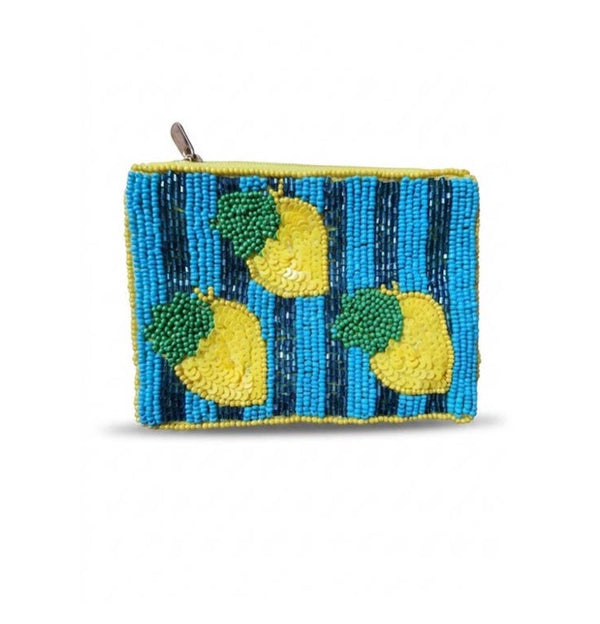 Lemon Stripe Beaded Coin Purse