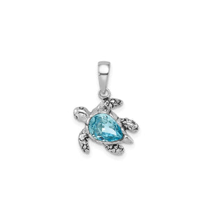 Medium Blue Crystal Turtle Pendant