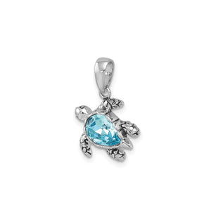 Medium Blue Crystal Turtle Pendant