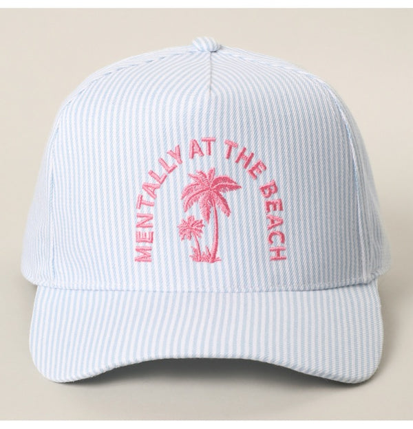 Mentally At the Beach Embroidered Hat - Blue