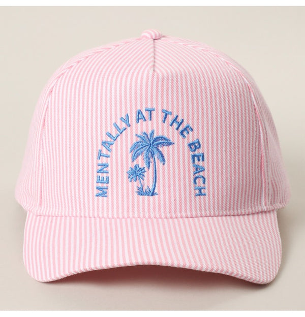 Mentally At the Beach Embroidered Hat - Pink