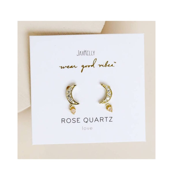 Moon Drop Earrings - Rose Quartz