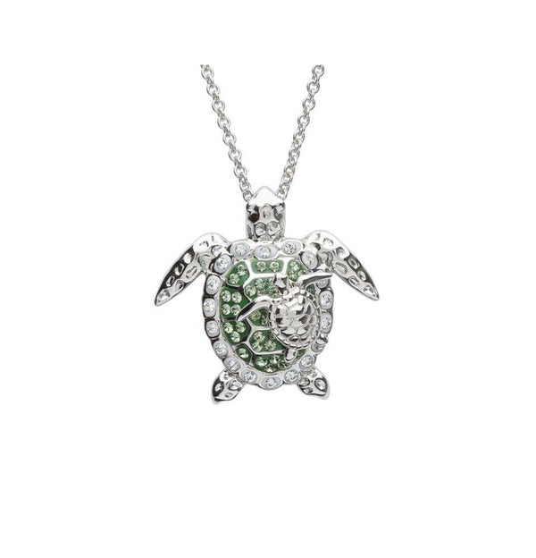 Sterling Silver Mother & Baby Turtle Crystal Necklace