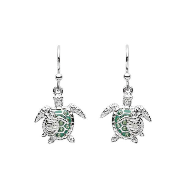 Sterling Silver Mother & Baby Turtle Crystal Earrings