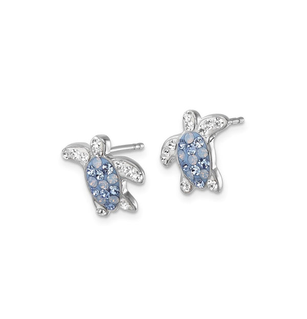 Pale Blue Crystal Turtle Earrings