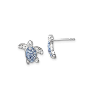 Pale Blue Crystal Turtle Earrings