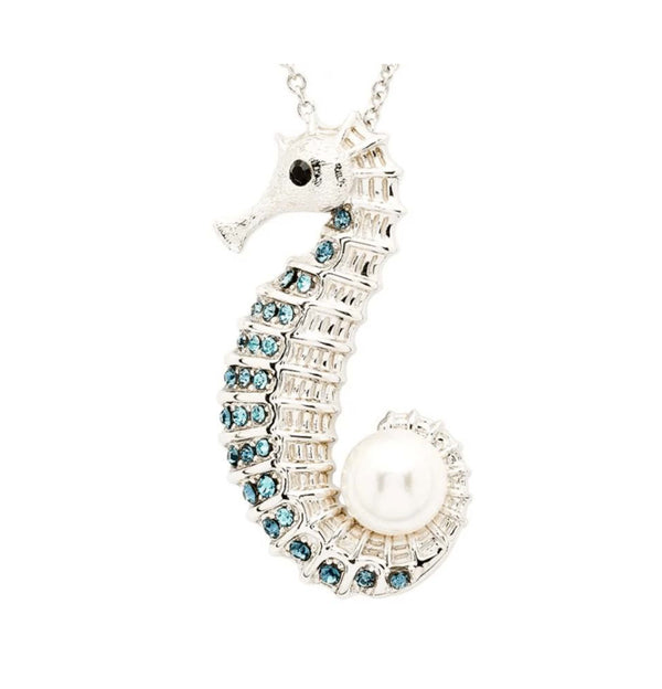 Sterling Silver Pearl and Crystal Seahorse Necklace