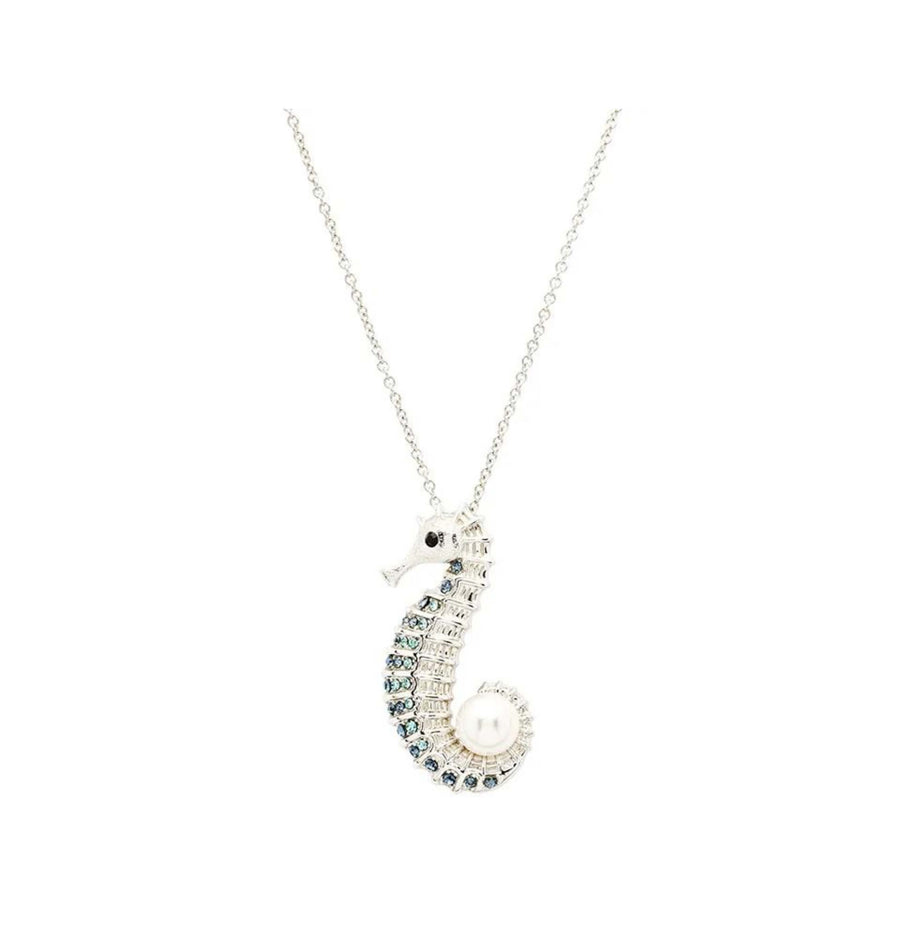 Sterling Silver Pearl and Crystal Seahorse Necklace