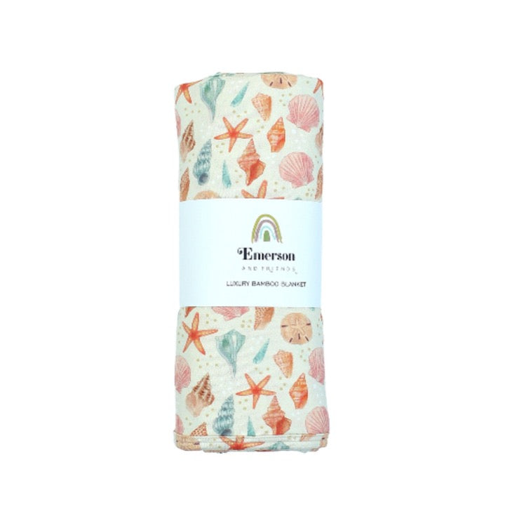 Sandy Seashells Luxury Bamboo Baby Blanket