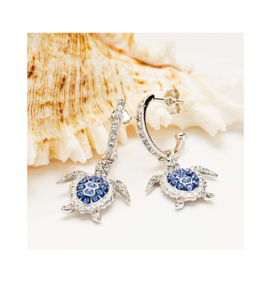 Sterling Silver Sapphire Blue Turtle Earrings
