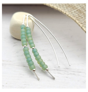 Sea Glass Bead Sterling Silver Threader Earrings