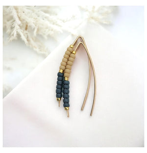 Tan & Navy Gold Threader Earrings