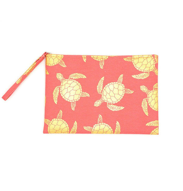 Turtle Wristlet Pouch - Coral/Gold