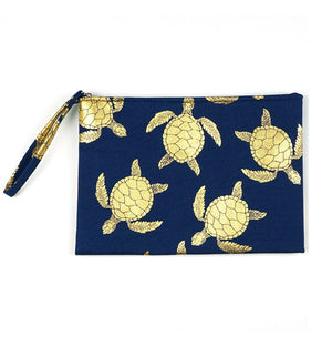 Turtle Wristlet Pouch - Navy/Gold